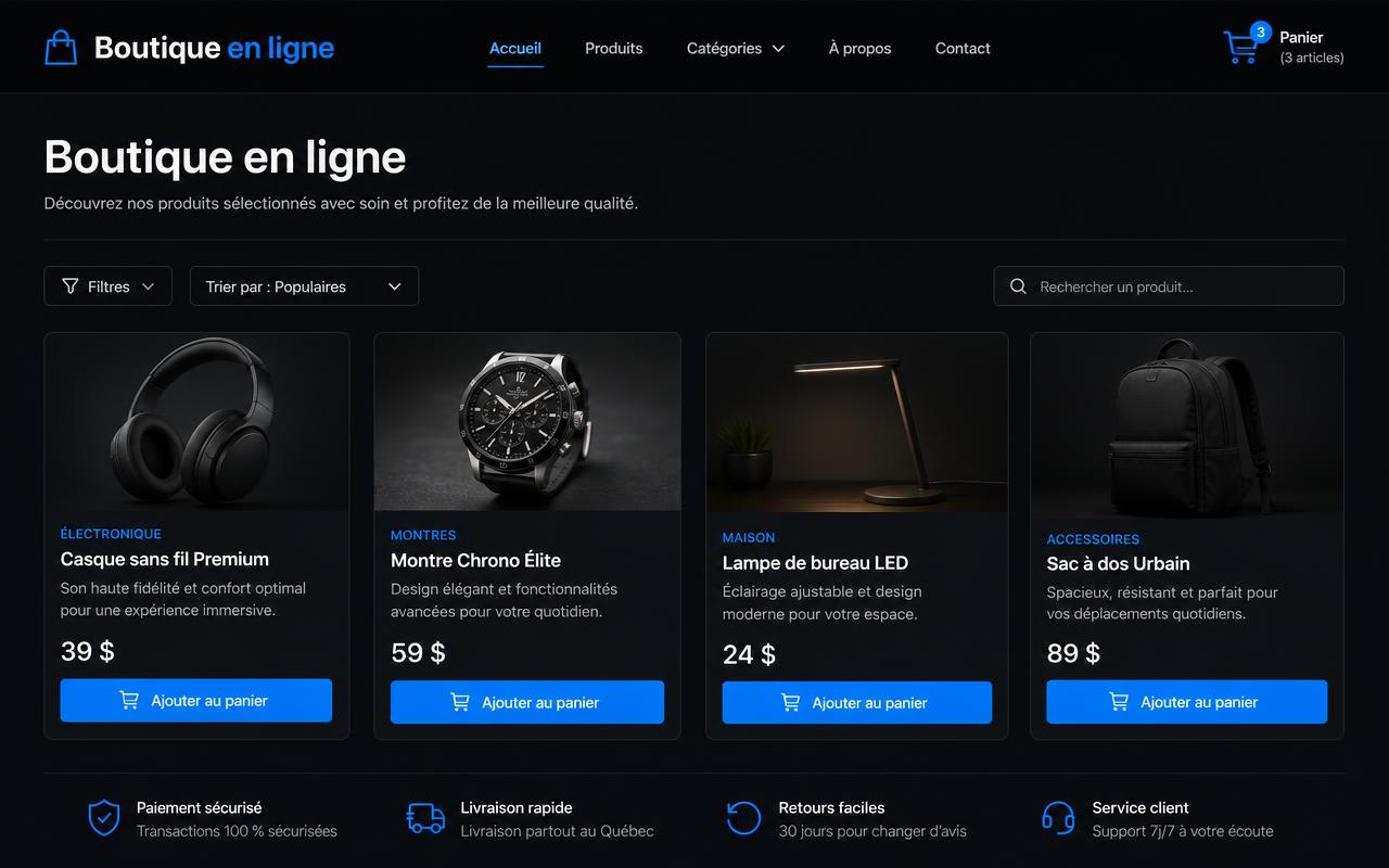 Aperçu d'un boutique en ligne conçu par AD Studio